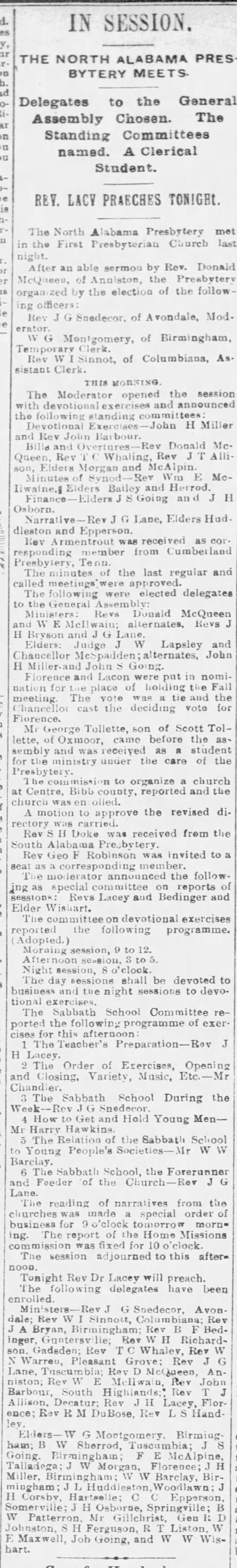 In Session The Northern Alabama Presbytery Meets